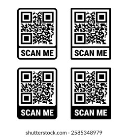 Scan me frame set. Qr code mockup. Mobile payment and identity.