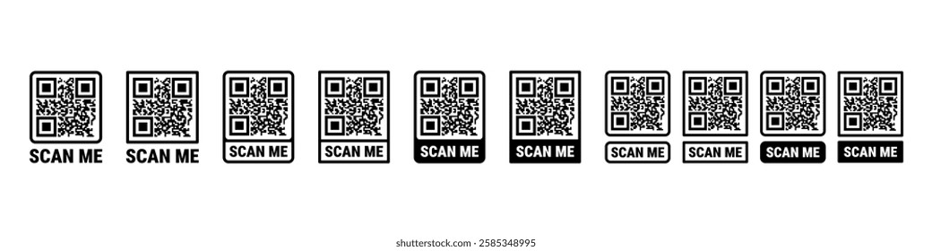 Scan me frame set. Qr code mockup. Mobile payment and identity.