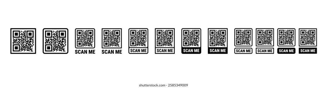 Scan me frame set. Qr code mockup. Mobile payment and identity.