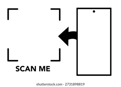 Symbol "Scan Me". Scannen Sie mich Rahmen mit Pfeilen und schwarzen quadratischen Rahmen, Handy-Symbol. Minimalistisches Design für mobile Apps, Websites. Qr-Coderahmenvorlage. Vektorgrafik einzeln auf transparentem Balken