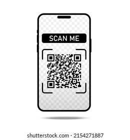 Scan me icon frame Qr code with smartphone isolated on white background. Qr code for payment, advertising, mobile app vector illustration.
