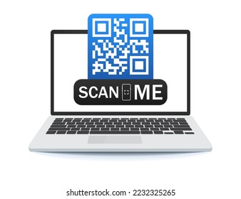 Scan me icon with laptop. Symbol or emblem. Laptop screen QR codes with scan me inscription