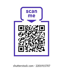 Scan me icon with Qr code for smartphone isolated on white background. Qr code for payment, advertising, mobile app vector illustration.