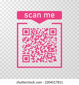 Scan me icon with Qr code for smartphone isolated on transarent  background. Qr code for payment, advertising, mobile app vector illustration.