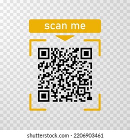 Scan me icon with Qr code for smartphone isolated on transparent background. Qr code for payment, advertising, mobile app vector illustration.