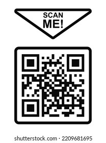 Scan me icon. QR code in square frame. Template of quick responce matrix barcode grid. Digital label with electronic information readable by mobile phone camera. Vector graphic illustration