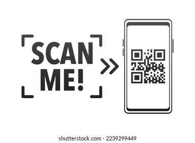 Scan me icon with QR code. Inscription scan me. QR code label.