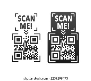 Scan me icon with QR code. Inscription scan me. QR code label.