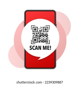 Scan me icon with QR code. Inscription scan me. QR code label.