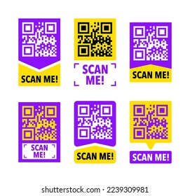 Scan me icon with QR code. Inscription scan me. QR code label.