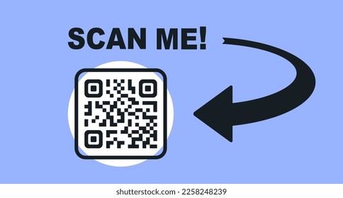 Scan me icon with QR code. Symbol or emblem. QR code scan for smartphone. Scan me icon. QR code for mobile app, payment and identification. QR code for payment. Vector illustration