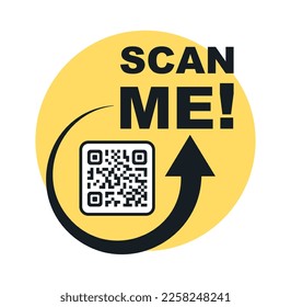 Scan me icon with QR code. Symbol or emblem. QR code scan for smartphone. Scan me icon. QR code for mobile app, payment and identification. QR code for payment. Vector illustration
