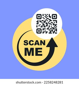 Scan me icon with QR code. Symbol or emblem. QR code scan for smartphone. Scan me icon. QR code for mobile app, payment and identification. QR code for payment. Vector illustration