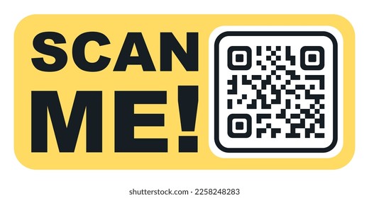 Scan me icon with QR code. Symbol or emblem. QR code scan for smartphone. Scan me icon. QR code for mobile app, payment and identification. QR code for payment. Vector illustration