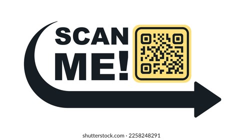 Scan me icon with QR code. Symbol or emblem. QR code scan for smartphone. Scan me icon. QR code for mobile app, payment and identification. QR code for payment. Vector illustration