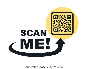 Scan me icon with QR code. Symbol or emblem. QR code scan for smartphone. Scan me icon. QR code for mobile app, payment and identification. QR code for payment. Vector illustration