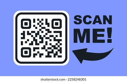 Scan me icon with QR code. Symbol or emblem. QR code scan for smartphone. Scan me icon. QR code for mobile app, payment and identification. QR code for payment. Vector illustration