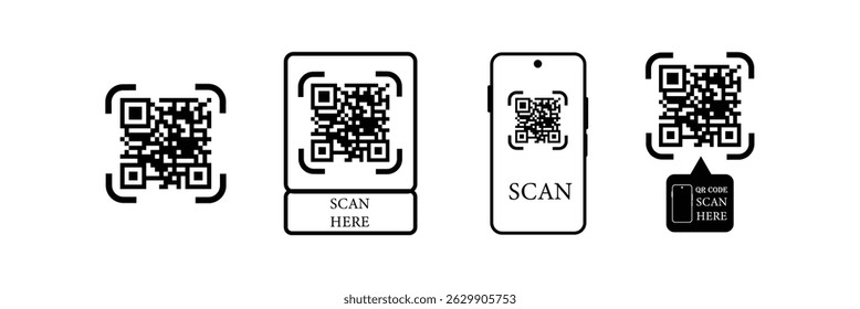 Scan me icon with QR code. QR code icons Vector. Fake QR code or quick responce  icon collections in square grid. Label style QR Code e Symbol.