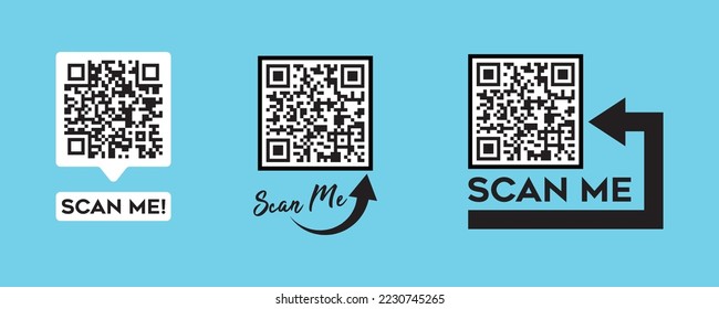 Scan me icon with QR code.Scan QR code icon. Quick response code or QR code set for smartphone. 