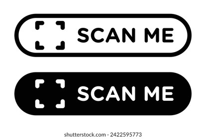 Scan Me Icon Set. QR Code and Digital Arrow Vector symbol in a black filled and outlined style. Quick Access Sign