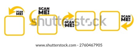 Scan me icon set with QR code and arrow. Qrcode template collection for mobile app