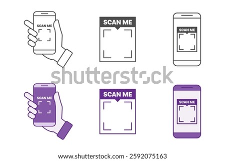 Scan me icon. Suitable for marketing materials, websites, print media, packaging, and digital advertisements.