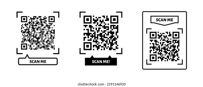 Scan me QR code design. QR code for payment, text transfer with scan me button. Vector illustration isolated in white background