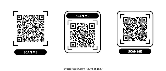 Scan me QR code design. QR code for payment, text transfer with scan me button. Vector illustration isolated in white background