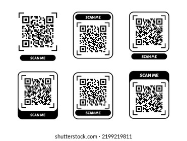 Scan me QR code design. QR code for payment, text transfer with scan me button. Vector illustration isolated in white background