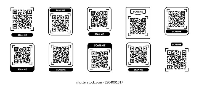 Scan me QR code design. QR code for payment, text transfer with scan me button. Vector illustration isolated in white background