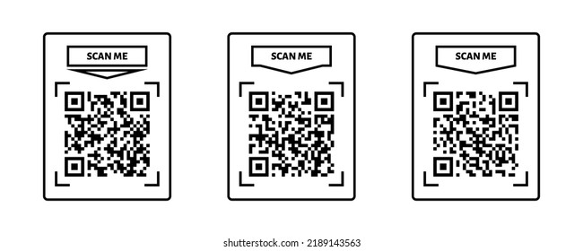 Scan me QR code frame. QR code for payment, text transfer with scan me button. Vector illustration isolated in white background