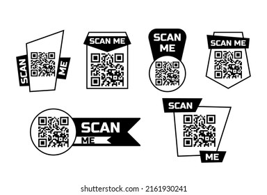 Analice el icono de código qr para el paquete de smartphones. Conjunto de marcos de diseño de aplicación de código de barras rápido. Plantilla de teléfono de pago de vectores.