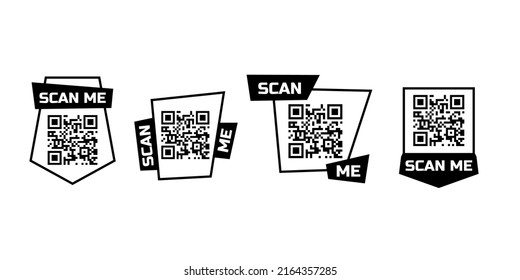 Scan me qr code icon for smartphone bundle. Set of frames quick barcode app design. Vector payment phone template.