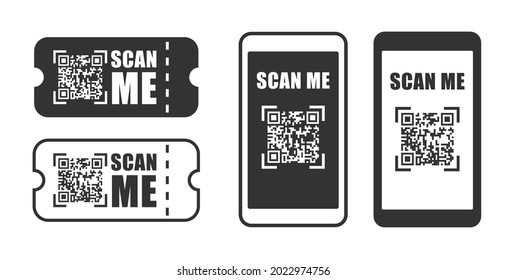 Scan me qr code smart phone icon symbol. Barcode scanner info logo sign shape. Vector illustration image. Isolated on white background.