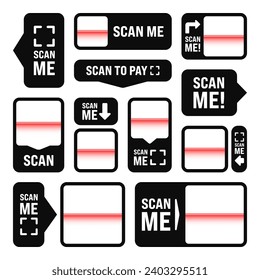 Scan me QR code sticker. Online payment. Special offer sale stickers, shopping discount label or promotional badge. Serial number, product ID. Supermarket retail label, price tag. Vector illustration