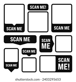 Scan me QR code sticker. Online payment. Special offer sale stickers, shopping discount label or promotional badge. Serial number, product ID. Supermarket retail label, price tag. Vector illustration