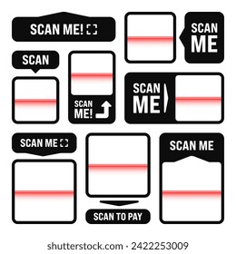 Scan me QR code sticker. Online payment. Special offer sale stickers, shopping discount label or promotional badge. Serial number, product ID. Supermarket retail label, price tag. Vector illustration