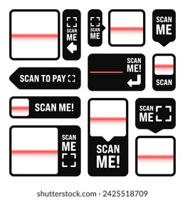 Scan me QR code sticker. Online payment. Special offer sale stickers, shopping discount label or promotional badge. Serial number, product ID. Supermarket retail label, price tag. Vector illustration