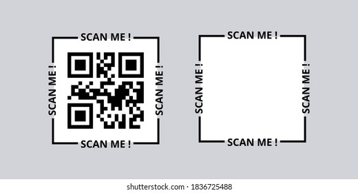 Scan me qr template. Digital capturing code with technology of identifying application banner and goods online barcode information with ability to check and verify web reader smartphone on vector.