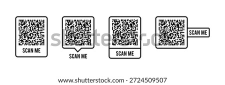 Scan me set icons. QR code frame vector set. Scan me phone tag. Scan QR code icon . Simple QR code scan icons. Example QR code scanning icon in three styles . eps10