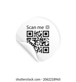 Scan me sign. 3D Sticker round. Symbol or emblem. Vector illustration. QR code for smartphone