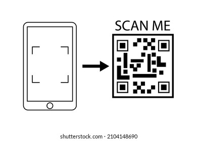 Scan me sign. Arrow element. Smartphone symbol. Qr code icon. Modern technology. Vector illustration. Stock image. 