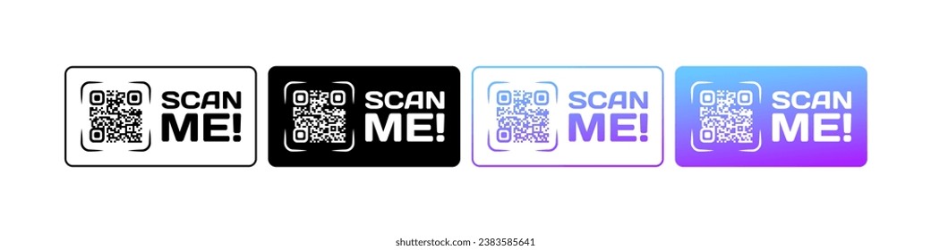 Scan me signs. Different styles, qr-code icon, scan me signs. Vector icons