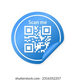 Scan me sticker icon Symbol with bar code logo or emblem. QR code for smartphone. Inscription scan me with smartphone icon. Qr code for payment. Vector illustration