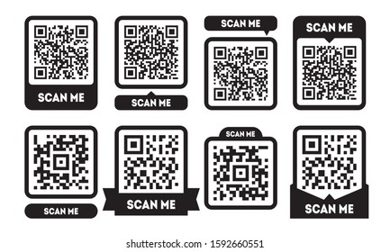 Scan me template set with QR codes. Qrcode icon for mobile app