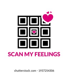 Scan my feelings Vector QR code to for love scan. Scan your heart this love season. Love concept vector graphics.