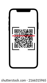 Scannen von QR-Code per Telefon-Symbol. Telefonischer Scanner-Code. Handy mit Strichcode Scanner App Logo in Linie. Qr-Code-Kameraleser in Telefongrafik. Vektorgrafik. Bildschirm mit Scanner-Leiste.