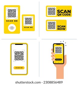 Escanear el concepto de código QR. Puede Usarse Inmediatamente. Perfecto Para Sitio Web, Blog, Medios Sociales, Página De Inicio, Editorial, Uso Comercial, Y Otros. Vector.