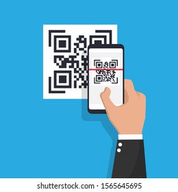 Scan QR code flat icon with phone. Barcode. Vector illustration.