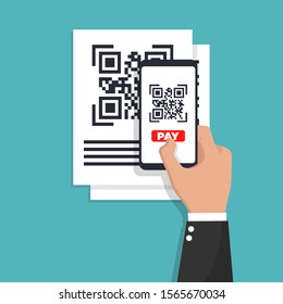 Scan QR code flat icon with phone. Barcode. Vector illustration.